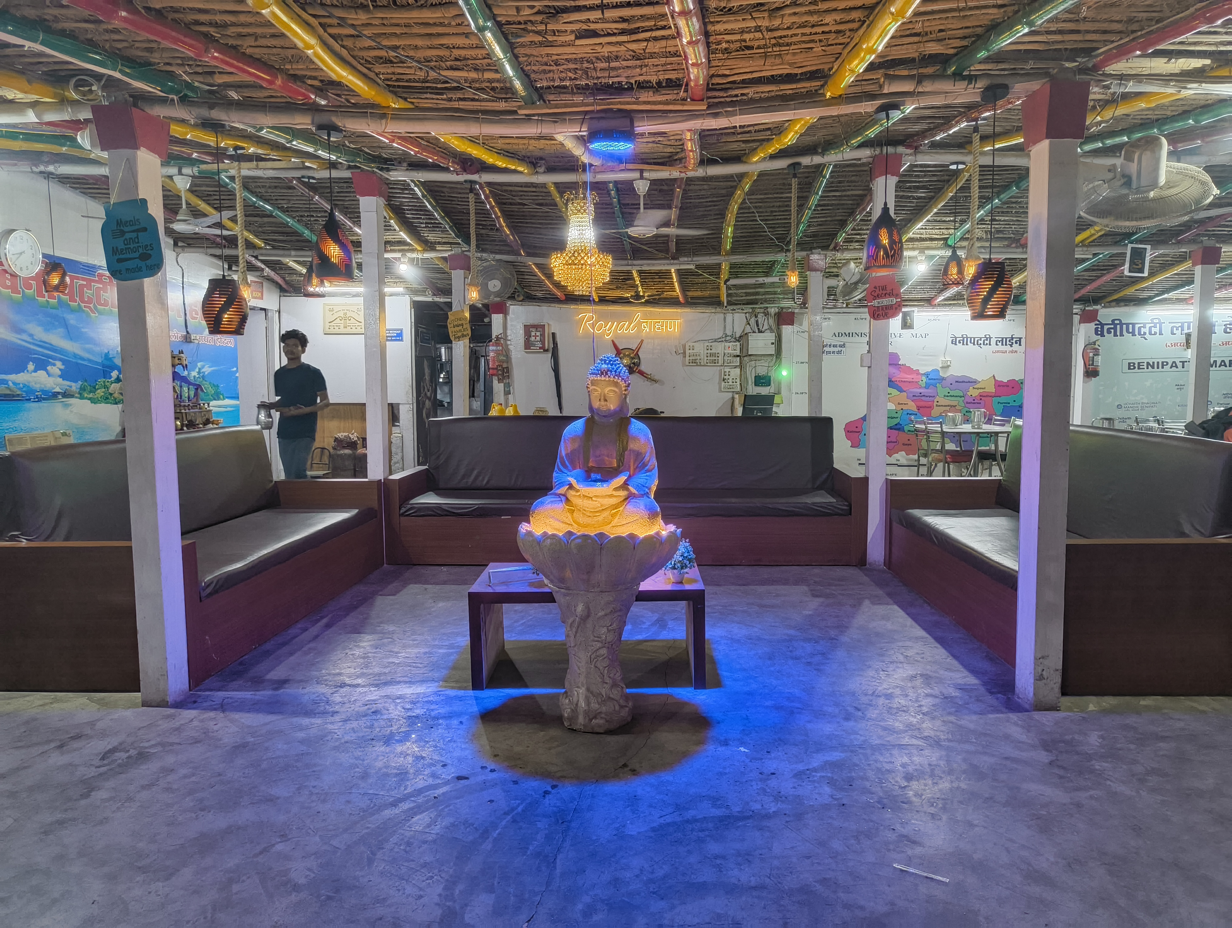 Traditional Restaurant Interior with Buddha Statue